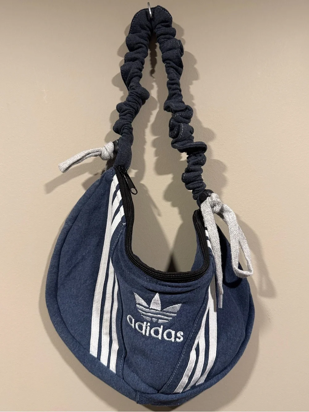 adidas inspired Navy denim Three-Stripe Womens rework boho Shoulder bag